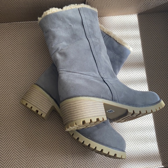 Womens Sherpa Collar Fold Over Ankle Winter Boots Faux Suede Gray EUR 40 - Picture 6 of 7